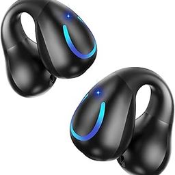 Open Ear Bone Conduction Headphones Bluetooth 5.3 Wireless Open Clip Ear Earbuds Built-in Mic with Ear Hooks 60 Hours Playtime Sport Earphones IPX7 Waterproof for Fitness Running Walking Black-26