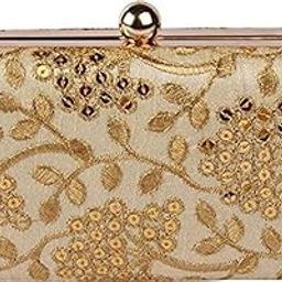 Womens Handicraft Hand Embroidered Box Clutch Bag Purse For Bridal, Casual, Wedding Bag for Women & Girls Gold-image-39
