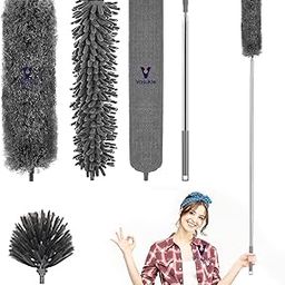 Vasukie Microfiber Feather Duster 4PCS - Extendable & Bendable Dusters with Long Extension Pole, Washable Lightweight Dusters for Cleaning Ceiling Fan, High Ceiling CRPL (Large)-5