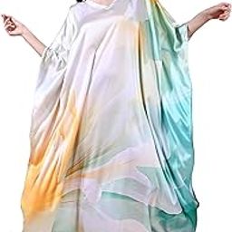 Soft Satin Kaftan with Digital Print and Hidden Adjustable Belt | Free Size [M-3XL] | Vacation Wear | Beach Wear | Kaftan Dress for Women-7