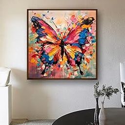 Artsense Painting for wall decoration Abstract wall painting for living- Colorful butterfly painting for home decoration with frame-Multicolor/20x20 inches/(50x50 cm)-image-18