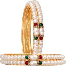 Elegant Gold-Plated Pearl Bangles for Women - Set of 4-image-41
