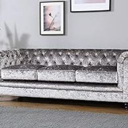 ES ESPINHO ESPN0001 Solid Sal Wood Velvet Upholstered Button Tufted Chesterfield 3 Seater Sofa Set for Living Room, Silver Color-image-65