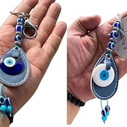 BLUE BEADS Original Blue and White Evil Eye Stone With Blue Leather Keychain For Bike/Car Gifting With Key Ring (Pack of 2)-image-70