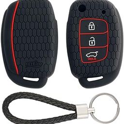 keyzone Keycare Silicone Key Cover for Venue, Creta, Aura, Elite I20, Active I20, Xcent 3 Button Flip Key (Kc10 Back with Kc Miniblack)-13