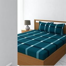 NEW TOWN Cotton Feel Glace Cotton Elastic Fitted Printed King Size Double Bed Bedsheet with 2 Pillow Covers and Fits Upto 8 inches Mattress, Size- 72"x78" Saffro 3070-image-75