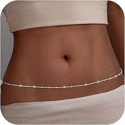 1 Pcs Premium silver Body Chain for Women, Gold waist Chain, Dainty Beads Rope Layered Belly Chain Summer Beach bikini, Sexy Waist Jewelry Accessory gifts for Women (silver)-image-68