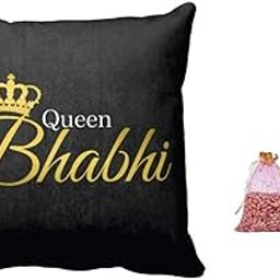 YaYa cafe Birthday Gifts for Bhabhi Printed Queen Bhabi Cushion Cover 16 x 16 inches with 150 gms Almonds (Badam) Dry Fruits Gifts Combo-image-39