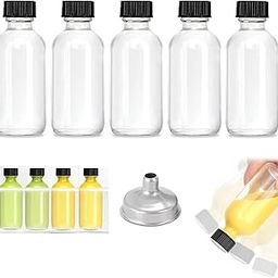 Store2508 5 Pcs Small Clear Glass Bottles (60ml) with Lids & 1 Stainless Steel Funnel - Leakproof Round Bottles-image-69
