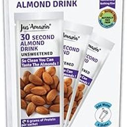 Jus' Amazin 30 Second Almond Drink - Unsweetened (10 X 25g sachets) | Use 1 Sachet to make 1 Glass | Dairy Free Almond Milk, Clean Nutrition, 100% Natural, Keto, Vegan-24