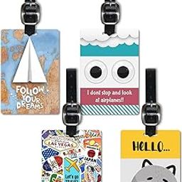 Lentikart 3D Lenticular Luggage Tag Set of 4 | Paper Plane + Stamp Sticker + Look at Sky + Hello Racoon Quote | Luggage/Bag/Travel ID Label Tags for Suitcase & School Bags-picture-23