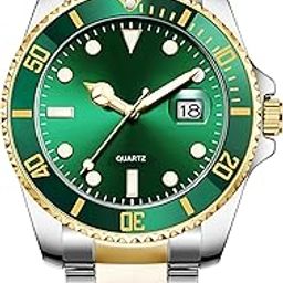 42mm Green Dial Watch for Men with Snap Lock, Premium Stainless Steel Golden and Silver Chain Watch for Men, Waterproof Quartz Analog Formal Watch for Man, Luxury Bezel Metal Watch for Man-picture-11