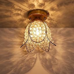 Homesake Gold Metal Lotus Crystal Flush Mount Ceiling Light, for Hallway Light Fixture Ceiling (Gold)-30