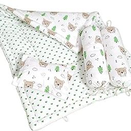 NWF 100% Cotton Baby Bedding Set – Mattress & Soft Daytime Bedding for Infants (0–24 Months) | 4-Piece Set, 26”x40” | Tree & Bear Print-29