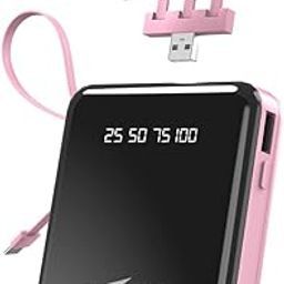 CALLMATE Power Bank 10000mAh Li-Polymer with 2.4 Fast Charging with 1 USB Port and 2 Input (Micro, Type C),Semi Digital Battery Indicator, in-Built 3 in 1 Detachable Cable (Pink)-18