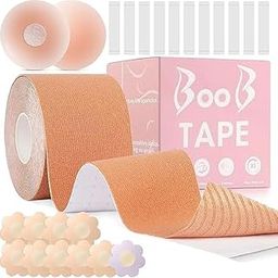 Boob Tape Kit - Instant Boob Tape with 10 Nipple Pasties with 36 Fashion Strips Double Sided Tape for Clothes &1 Pair Reusable Nipple Cover for Women (Beige)-picture-31