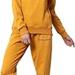 Women's Basic Solid Cotton Fleece Hoody Mustard Tracksuit-image-81