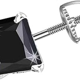 Men's Single Black Square Solitaire Diamond Screw Back Stud Earrings | Pure 925 Sterling Silver | Princess Cut Cubic Zirconia Ear Tops | Gift Item for Men and Boys | 6 Month Warranty-image-98