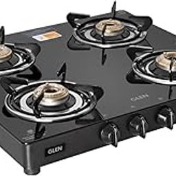 Glen 4 Burner Toughened Glass Top | LPG Gas Stove | Brass Burners | Black | ISI Certified | 1043 GT BB BL (Manual)-image-24