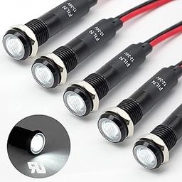 5Pcs 8MM (5/16") Indicator Light 12v 24v Metal Pilot Lamp Lights Aluminum Black Anodized Waterproof ip67 White Signal Lamp Light(12V-Black Anodized-W 5Pcs)-picture-14