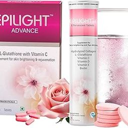 EPILIGHT Advance L-Glutathione Tablets With Vitamin C & EPILIGHT Collagen L-glutathione Effervescent Tablets Bundle, Help For Antioxidant Support, Skin Glow & Hydration Combo-15