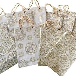 Creative Art Paper Bags for Gifting - White & Gold Small Gift Bags | Paper Gift Bags for Return Gifts, Shopping, Party, Carry Bags | Eco-Friendly, Biodegradable Paper Bag for Return Gift | Pack of 10-image-64