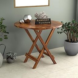 RAGHAV FURNITURE Wooden Foldable End Table | Outdoor Coffee Table | Round Patio Folding Tea Table | Portable End Table for Picnic, Balcony & Garden | 24-Inch Solid Wood Sheesham, Honey Finish-25