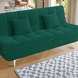 ARTFUL LIVING-Modern Velvet Fabric 3-Seater Sofa | Convertible Sofa Bed with Cushions | Tufted Backrest & Space-Saving Sleeper Couch for Living Room, Office –Green-image-69