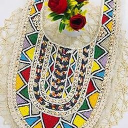 ANIDA Multicolour Embroidered Neckline Patch Sewing On Mirror Work Wooden Beads Design, Neck Patch for Kurti Blouse Saree Top Lehenga Jacket Patchwork Packing 1 Piece (Style 4)-image-44