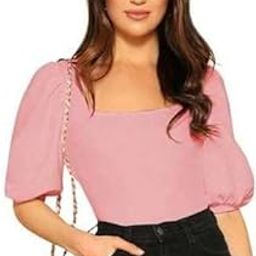 Dream Beauty Fashion Women's Bishop Puff Sleeves Square Neck Slim Top Polyester Blend (BZF-Top-Eva)-image-99