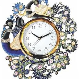 JV Enterprises Peacock Design Wall Clock for Home décor Living Room Hall Office Bedroom Fancy Stylish Antique Wooden Watch Hand Made Multicolour-32