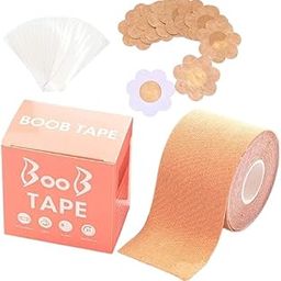 Boob Tape Kit Instant Boob Tape with 10 Nipple Pasties for Fashion with 36 Strips Double Sided Tape for Clothes &1 Pair Reusable Nipple Cover for Women (Beige)-image-91