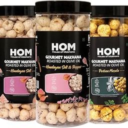H O M House Of Makhana 195g Pudina, Himalayan Salt and Pepper And Himalayan Salt Gourmet Makhana Jar Roasted in Olive Oil, Flavored Makhana Pack of 3 (65gX3)-image-76