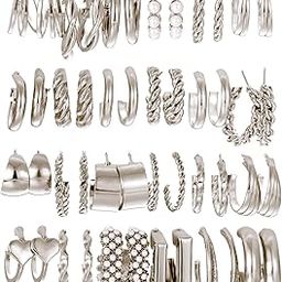24 pairs Combo Celebrity Inspired Trendy Latest Stylish Silver Plated Geometric Twist Pearl Hoop Dangle Earrings for Women and Girls-7