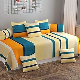 THE HOME STYLE Super Soft Glace Cotton Exclusive Diwan Cover Set of 8 Piece (1 Single Bedsheet-60x90 Inch, 5 Cushion Covers-16x16 Inch and 2 Bolster Covers-16x32 Inch) (Butterscotch)-6