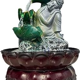 Buddha Vastu Water Fountain with LED Lights, Feng Shui Resin Idol, Zen Garden Water Feature, 25 cm, Multi-Colour-image-85