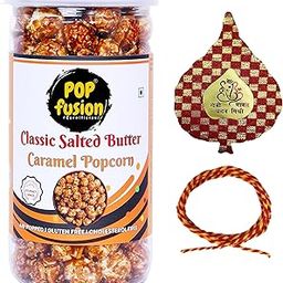 Popfusion Bhai Dooj Gift Caramel Popcorn with Bhai Dooj Silk Thread, Roli, Chawal, Chandan, Mishri in a Special Pack-150g-image-4