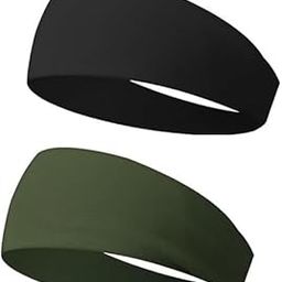 Sports Sweatbands for Men Women Camo Headbands Workout Non Slip Headbands Breathable Head Band Fitness Stretchy Unisex Hairband for Yoga Running Cycling Ball (Black, Green)-image-47