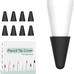 8 Pcs Silicone Pencil Nib/Tip Protector Cap for Drawing Noiseless Compatible for Apple Pencil 1st/2nd Replacement Non-Slip Writing Nib/Tip Protector (Black)-25