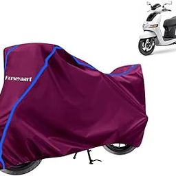 Horseyaart - Bike Cover Water Resistant Compatible with TVS iQube Electric Bike Cover with Elastic and Belt Bukle Lock with Stripe Piping Design(Mahroon and Blue)-image-27