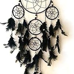 WOWWOW Dream Catcher 5 Rounds Wall Hanging for Positive Energy and Protection (B09RV2Y5LV--(Black))-image-75