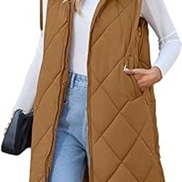 Womens Sleeveless Quilted Long Puffer Vest Hooded Full Zip Jacket Coats with Pockets-27