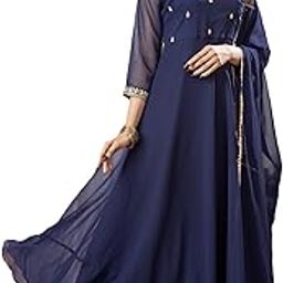 MSVILLA Women's Faux Georgette Gown | Embroidery Work | Embroidered Georgette Outfit | Designer Embroidered Dress with Dupatta | 3/4 Length |-image-95