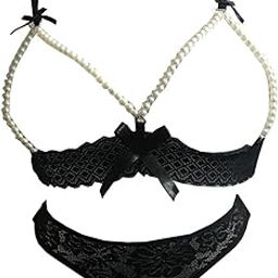 Women's Sexy Lace Pearl Design Bra and Panty Lingerie Set Free Size-image-15