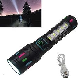 RENMAX Bright Zoom Focus & Cob Emergency Light with SOS Red-Blue Blinker Metal M036C Torch (Black, 14 cm, Rechargeable)-18