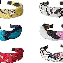 Cross Knot Wide Hair Band for Women | Printed Korean Style Fabric Bow Knot Plastic Headband | Stylish and Comfortable Elastic Hairband Accessories for Girls and Teens, Assorted (Pack of 3)-32