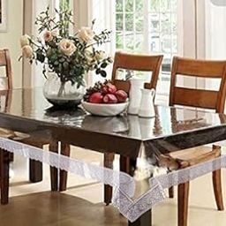 ROYAL-NEST Table Cover Medium Size 6 to 8 Seater Self Design Transparent Table Cover (Silver Lace) 60 x 108-27