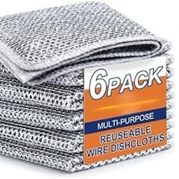 TEKCOOL 6 Pack Non-Scratch Wire Dishcloth & Gaps Cleaning Brush, Multipurpose Wire Dishwashing Rags for Wet and Dry, Easy Rinsing, Reusable, Wire Cleaning Cloth for Kitchen, Sinks (6 Cloth+1 Brush)-25