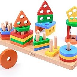 Storio Wooden Building Blocks Safe to Play Angle Geometric Shape Sorter Blocks,Sorting&Stacking Toys for Toddlers and Kids,Color Stacker Educational Learning Toy for 1 2 3 Years Old Unisex,21 Piece-3