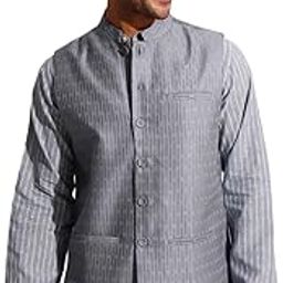 Grey Viscose Silk Woven Nehru Jacket-18